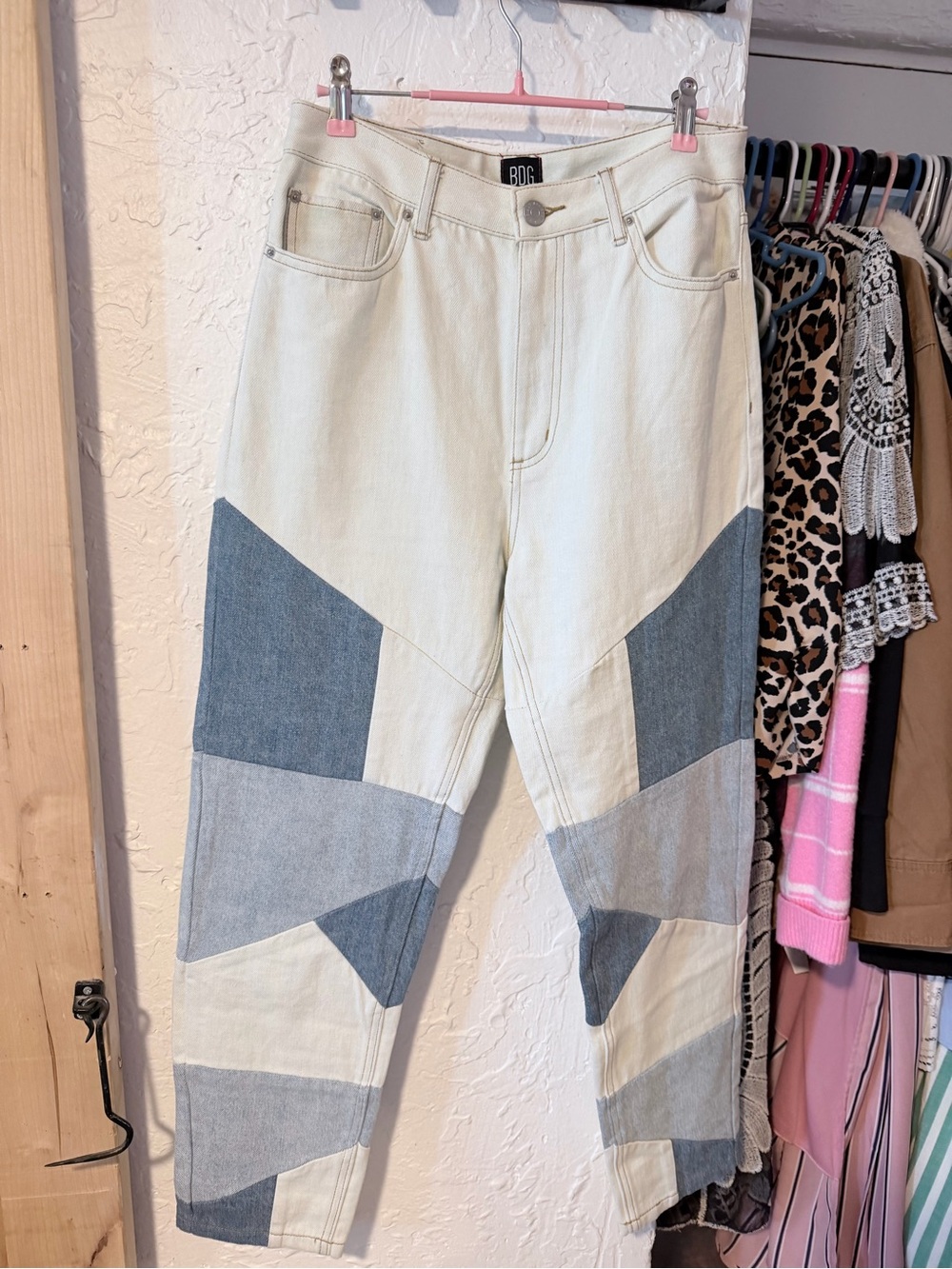BDG Cream High-Rise Mom Jeans with Dark Label Accents